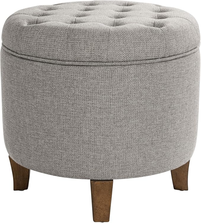 HomePop 19" Button Tufted Round Storage Ottoman - Gray Fabric