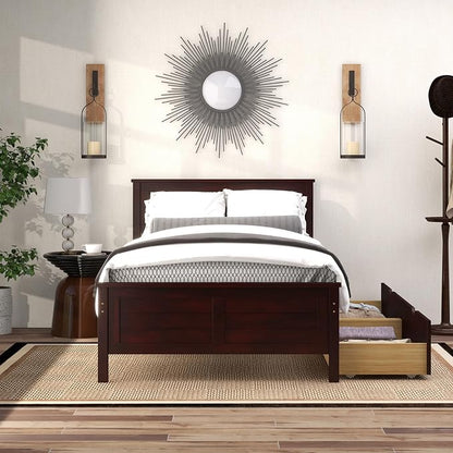 GOFLAME Twin Size Bed Frame with 2 Drawers, Platform Bed with Solid Wood Headboard & Footboard, Wood Slats Support Mattress Foundation, Under Bed Storage, No Box Spring Needed, Easy Assembly, Espresso