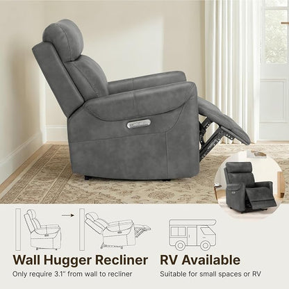 KISLOT Leather Recliner Chair Set of 2, Wall Hugger RV Recliners with USB Charging Ports Electric Power Reclining Sofa for Living Room Home Theater Seating Bedroom