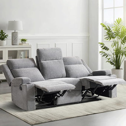 GUEAPY Large Manual Reclining Sofa – 3-Seater Chenille Reclining Couch with Cup Holders, Wide Seat, Easy Assembly & Spill-Resistant Fabric – Cozy Reclining Sofa for Living Room, Apartment, RV