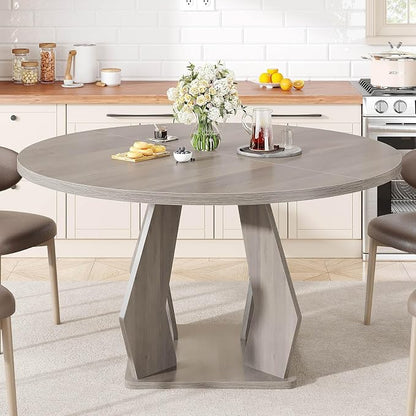 IBF Round Dining Table,Farmhouse Pedestal Dining Tables for 4 to 6,Grey Dining Table for Kitchen and Living Room,47 Inch Dinner Tables for Office,Apartment,Dining Room