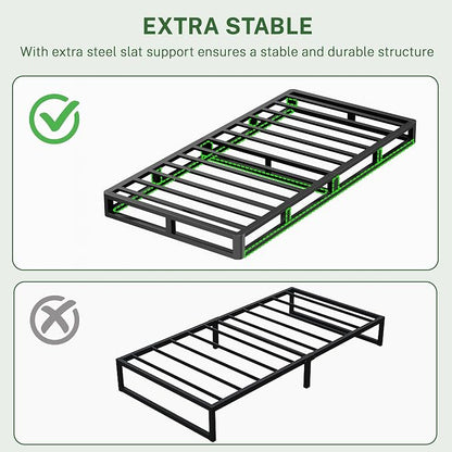 VIPSHOW 5 Inch Twin Metal Bed Frame Round Corner Low Platform Bed Frames 3000 LBS Heavy Duty Steel Slats Support Mattress Foundation No Box Spring Needed, Noise Free, Easy Assembly, Black