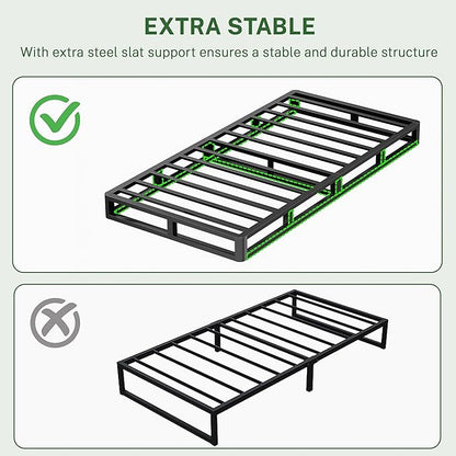 VIPSHOW 10 Inch Twin XL Metal Bed Frame Round Corner Low Platform Bed Frames 3000 LBS Heavy Duty Steel Slats Support Mattress Foundation No Box Spring Needed, Noise Free, Easy Assembly, Black