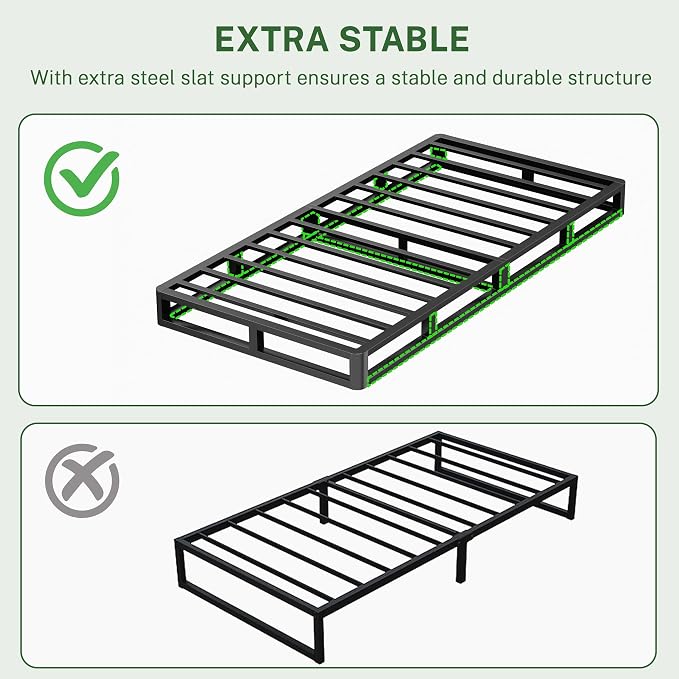 VIPSHOW 10 Inch Twin Metal Bed Frame Round Corner Low Platform Bed Frames 3000 LBS Heavy Duty Steel Slats Support Mattress Foundation No Box Spring Needed, Noise Free, Easy Assembly, Black