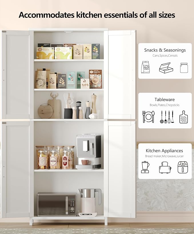 Akxomel Tall Bathroom Storage Cabinet, 11 x 22.8 x 63 Inches, Floor Cabinet with Barn Doors, Adjustable Shelf, Linen Pantry Cabinet for Kitchen, Laundry Room, Living Room, Entryway, White