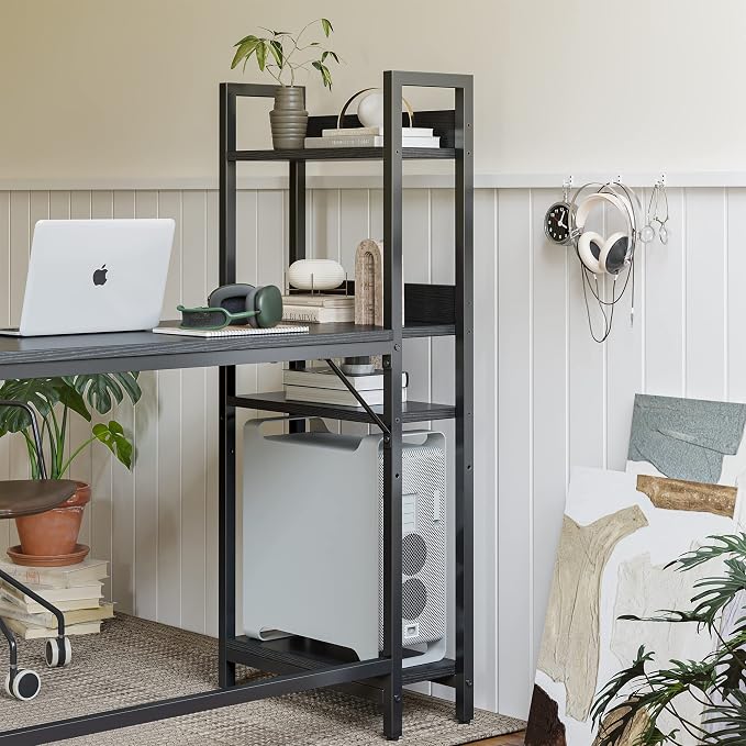 CubiCubi L Shaped Desk, 51.1 Inch Computer Corner Desk with Hutch, Storage Shelves, Writing Gaming Study Desk with Bookshelf, Black