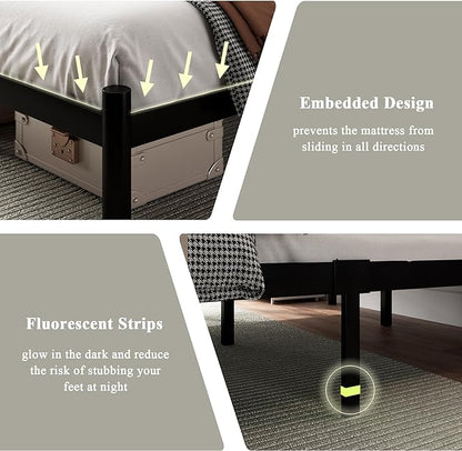Feonase Full Black Bed Frame, Heavy-Duty Metal Bed Frame with 13 Hardened Steel Slats, 12" Under-Bed Storage, Noise-Free, Easy Assembly