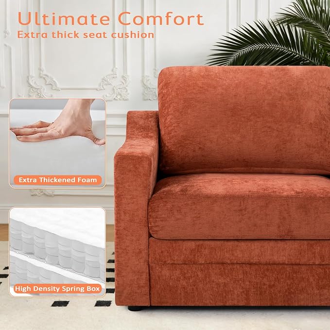 67” Chenille Loveseat Sofa w/Comfortable Back Cushions, Orange | Modern 2-Seat Couch w/Deep Seat Space, Upholstered 2 Seaters Sofa w/High Resiliency Foam for Living Room