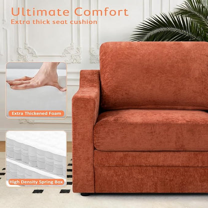 67” Chenille Loveseat Sofa w/Comfortable Back Cushions, Orange | Modern 2-Seat Couch w/Deep Seat Space, Upholstered 2 Seaters Sofa w/High Resiliency Foam for Living Room