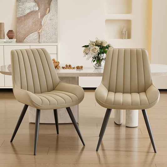Dining Chairs Set of 2, Mid Century Modern Kitchen Chairs with Soft Cushion, Comfortable Upholstered Fabric Dining Room Chairs for Kitchen,Dark Beige