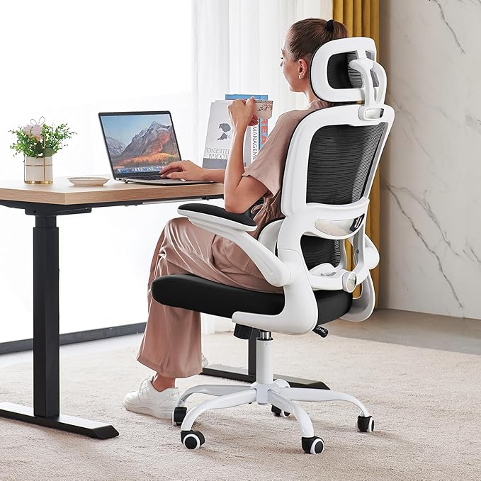 TRALT Office Chair Ergonomic Desk Chair, 330 LBS Home Mesh Office Desk Chairs with Wheels, Comfortable Gaming Chairs (1, Black & White)