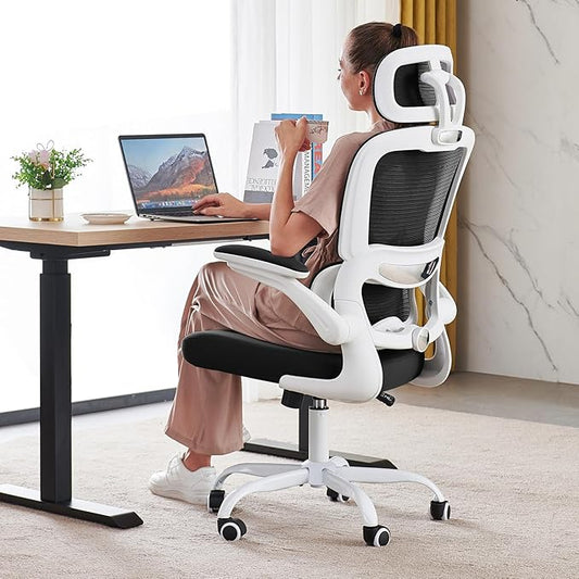 TRALT Office Chair Ergonomic Desk Chair, 330 LBS Home Mesh Office Desk Chairs with Wheels, Comfortable Gaming Chairs (1, Black & White)