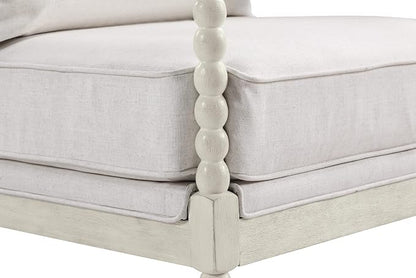 OSP Home Furnishings Kaylee Spindle Accent Chair with Antique White Wood Frame, White Linen Fabric