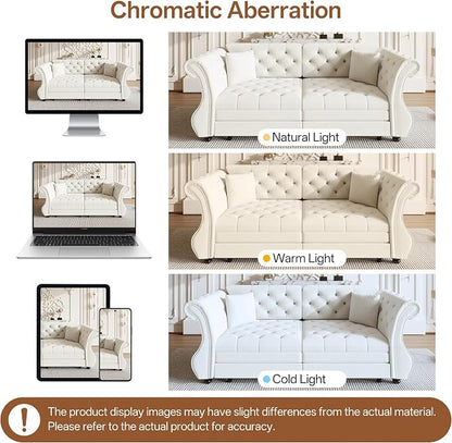 83.8" Oversized Pull Out Sofa Bed, Chesterfield Velvet Sleeper Sofa Couch with Roll Arm & Flower Tufting, Heavy Duty Metal Frame Convertible Sofa for Living Room, Apartment, Guest Room, Beige