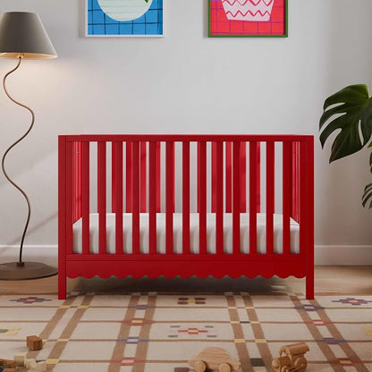 Davinci Sammy Scallop 4-in-1 Convertible Baby Crib, Strawberry Red | GREENGUARD Gold Certified, Converts to Toddler Bed & Daybed & Full-Size Bed, 4 Adjustable Mattress Heights - Easy to Assemble
