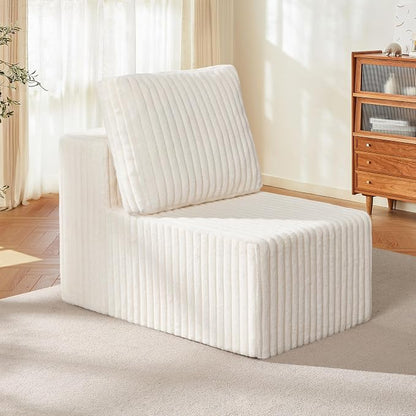 Single Sofa 1 Seat Couch with Deep Seat Memory Foam Cloud Chair with Pillows Large Sofa with L Shape for Living Room Bedroom (Strip White, Single)