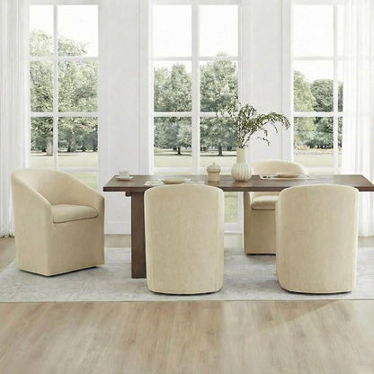 KISLOT Upholstered Dining Chairs Set of 2 with Casters, Modern Side Barrel Armchair with Washable Slipcover & Sturdy Metal Frame for Diningroom Bedroom Livingroom Reading Room, Sand Fabric