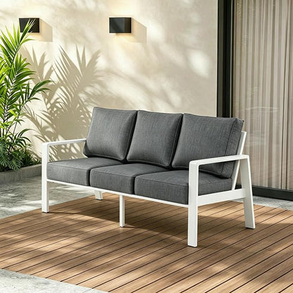 Outdoor Couch 3-Seat All-Weather Metal Outdoor Sofa, Oversized Patio Couch, Aluminum Patio Sofa with 5" Cushions (White/Dark Grey)