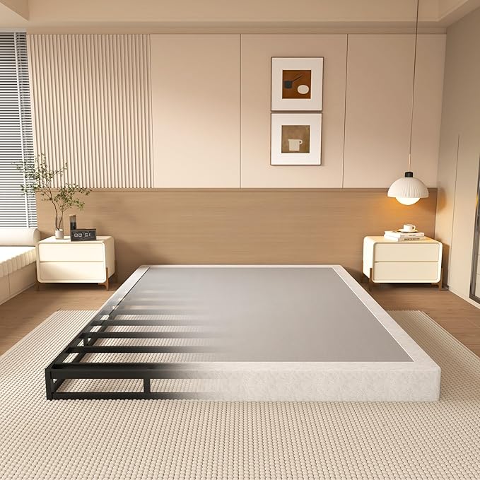 NHODIR 4 Inch Full Size Box Spring Bed Base, Heavy Duty Metal Box Spring Full Mattress Foundation with Fabric Cover, Noise-Free, Non Slip, Easy Assembly