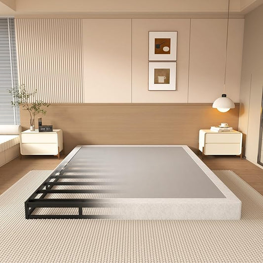NHODIR 4 Inch Full Size Box Spring Bed Base, Heavy Duty Metal Box Spring Full Mattress Foundation with Fabric Cover, Noise-Free, Non Slip, Easy Assembly