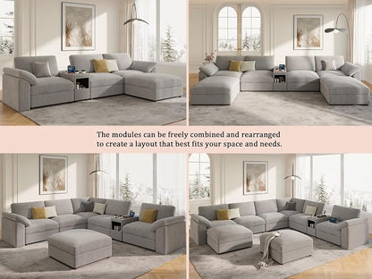 EASE MOOSE Oversized Sectional Modular Sofa, Extra Large v Shape Sectional Couch Wide Deep Seat Modular Cloud Couch,Removable Cover,Grey Couch