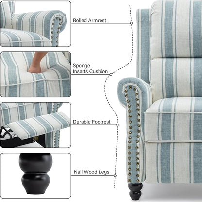 Recliner Chair, Modern Pushback Armchair with Adjustable Backrest & Footrest for Bedroom, Living Room (Blue Stripe,Set of 1)