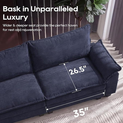 URRED Oversized Modular Sectional Sofa, 122" U Shaped Modern Comfy Cloud Couch with Movable Ottoman & Pillows, Deep Seat Couches for Living Room, Bedroom or Apartment (Corduroy Blue, 122" U Shaped)