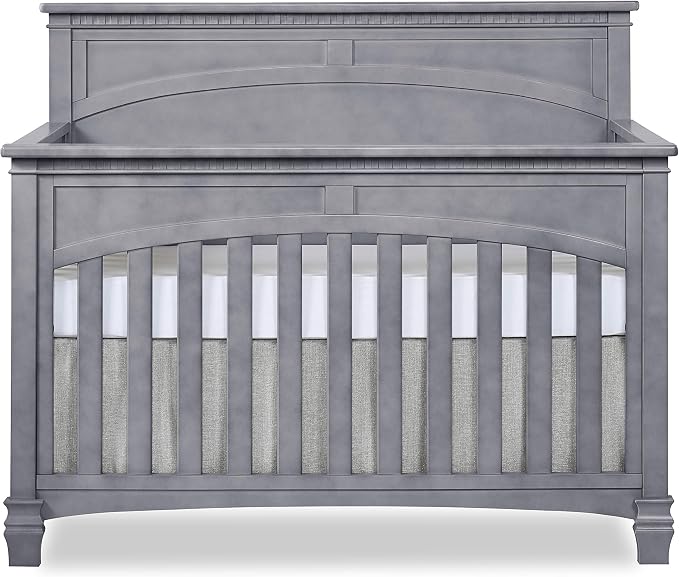 Evolur Santa Fe 5-in-1 Convertible Crib in Storm Grey, Greenguard Gold Certified, Features 3 Mattress Heights, Wooden Nursery and Bedroom Furniture, Baby Crib