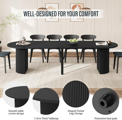 weselon 42"-120" Extendable Dining Table for 4-14, Expandable Oval Dining Room Table with Fluted Pedestal Base & Reinforced Metal Support Leg, Extra Large Modern Kitchen Table (Black)