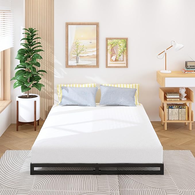 Lutown-Teen 4 Inch Full Size Bed Frame No Box Spring Needed, Heavy Duty Metal Platform Beds with Sturdy Steal Slats for Mattress Foundation, Easy Assembly, Noise Free, Black