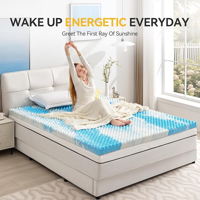 SINWEEK 3 Inch Egg Crate Memory Foam Mattress Topper Twin Size, Soft Mattress Pad for Back Pain Relief, Bed Topper, CertiPUR-US Certified, Blue