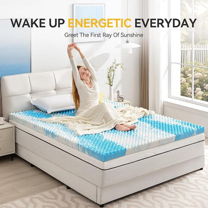 SINWEEK 3 Inch Egg Crate Memory Foam Mattress Topper King Size, Soft Mattress Pad for Back Pain Relief, Bed Topper, CertiPUR-US Certified, Blue
