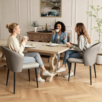 Modern Dining Chairs Set of 2, Faux Leather Upholstered Accent Chair with Metal Legs, Kitchen Side Chair with Comfortable Seat for Dining Room, Living Room, Bedroom, Light Grey