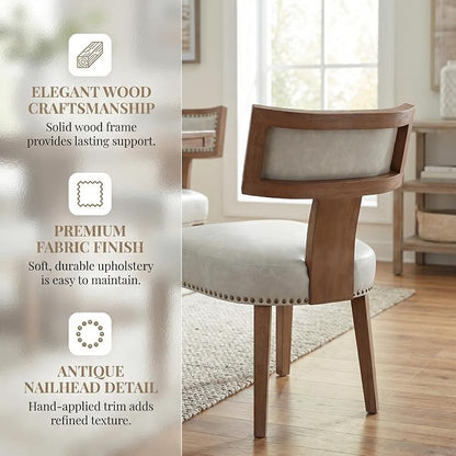 HNY Mid Century Modern Dining Chairs Set of 6, Farmhouse PU Leather Upholstered Accent Chairs Curved Nailhead Trim Backrest Kitchen Chairs, with Hardwood Frame, Grey