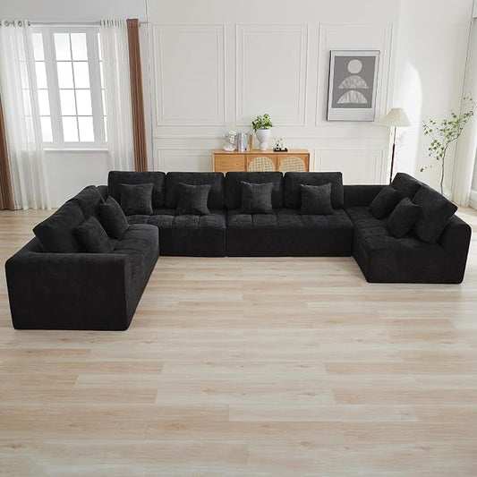 170''Modular Sectional Couches for Living Room, Cloud Boneless Compressed Sectional Sofa, Oversized U Shaped 8 Seater Upholstered Memory Foam Sofa, No Assembly, Chenille Black
