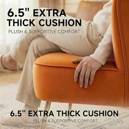 DUOMAY Modern Accent Chair Set of 2 Velvet Slipper Chair with Gold Legs Wingback Side Chair for Living Room Bedroom Entryway Small Corner Chair for Space Saving, Orange
