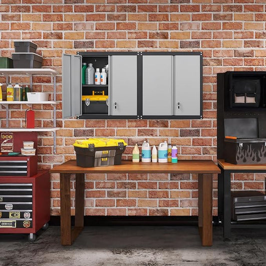 Locking Metal Wall Cabinet, 28" Metal Storage Cabinets with Doors and Shelf, Steel Garage Locker Mounted Small Tool Chest for Home Office, Kitchen, Pantry