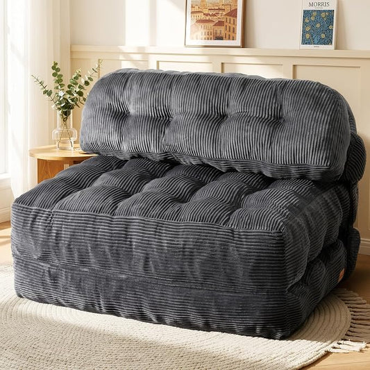 Folding Sofa Bed, Convertible Sleeper Chair with Back Support and Pillow Futon, Boneless Matress, for Living Room/Guest Use/Home Office, Foldable Chair Bed for Adults, Dark Gray, Full