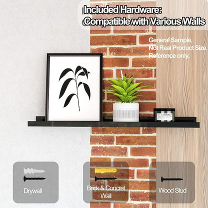 Long Floating Shelves for Wall Decor, Long Wall Mounted Storage Shelf for Bedroom, Living Room, Bathroom, Kitchen, Nursery, Display Picture Ledge Shelf with Lip Set of 2-71 Inches, Black