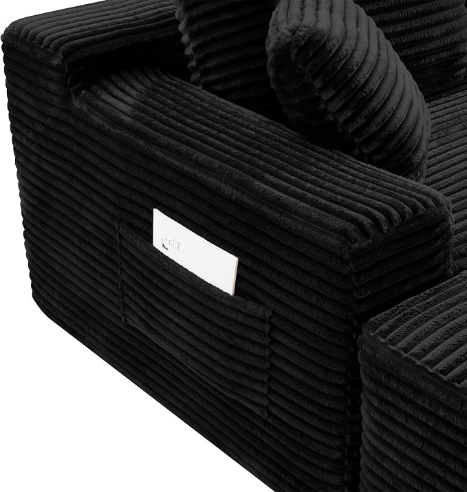 106-Inch Oversized U-Shaped Right Facing Corner Compressed Sofa Modular Boneless Cloud Sectional Sofa Floor Foam Couch W/Chaise & Ottoman, Corduroy Corner Boneless Cloud Couch