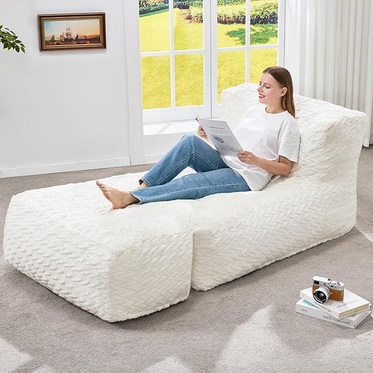 Hobestluk Giant Memory Foam Bean Bag Chairs for Adults (Snow White,Large) | Soft Fabric,Ergonomic Back Support,Lightweight,Easy Clean,No Assembly,Wear-resisting,For Livingroom Guest room,Well-looking