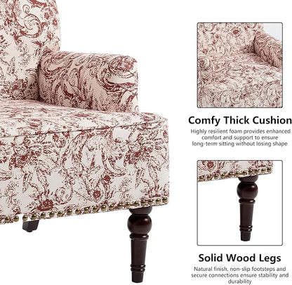 Accent Chair, Mid Century Modern Comfy Armchair for Living Room, Linen Fabric Single Sofa Lounge for Reading Bedroom Apartment Waiting Room with Wood Legs (Rococo Orange, Set of 2)