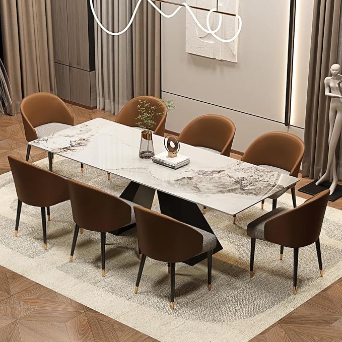 Marble Expandable Table 63 to 94.5 Inch Expansion Sintered Stone Table for 6-10 People, Scratch Resistant Heat Resistant Easy Clean, Kitchen Living Room Folding Dining Table