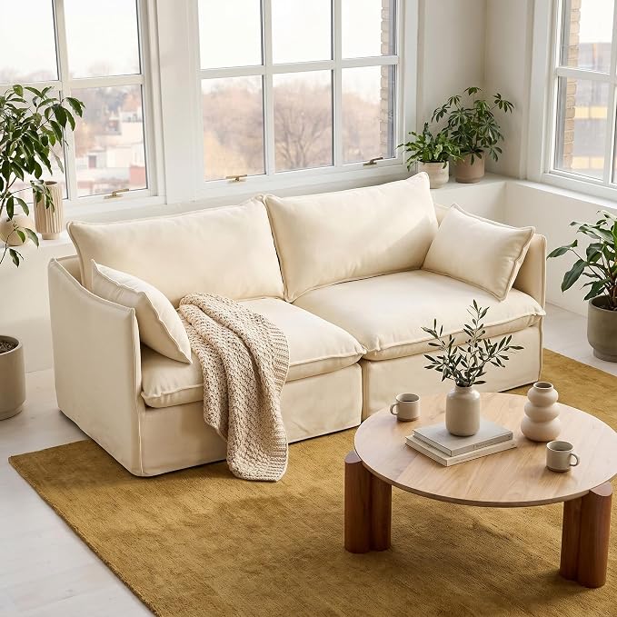 Cloud Loveseat Sofa, Oversized Deep Seat, Luxe Chenille | Fully Removable Washable Covers, Memory Foam Seat Cushions, Premium Fabric