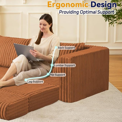 HABUTWAY 68" Loveseat Boneless Couch, 4-in-1 Convertible Sofa Bed, Plush Fur Folding Futon Sofa Bed Couches with 2 Pillows for Living Room, High-Density Foam Support, No Assembly Required, Orange