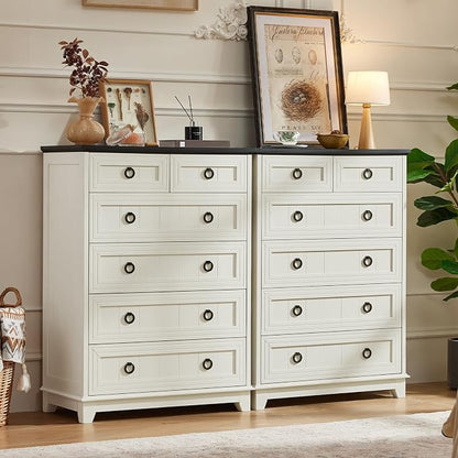 Joaxswe Farmhouse 6 Drawer Dresser for Bedroom Set of 2, 41" Tall Small Dressers & Chest of Drawers, Rustic Wood Dresser with Metal Handle, Storage Organizer Closet for Living Room, Hallway, Entryway
