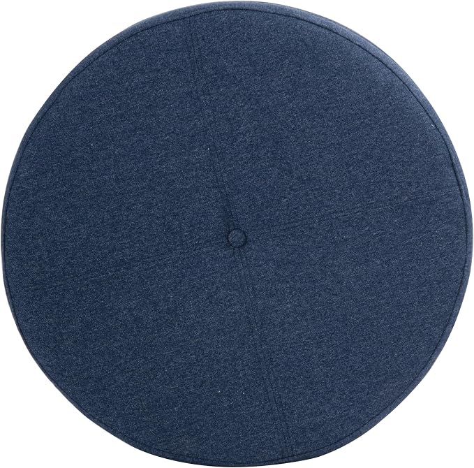 HomePop 24" Large Round Storage Ottoman - Blue Woven Fabric