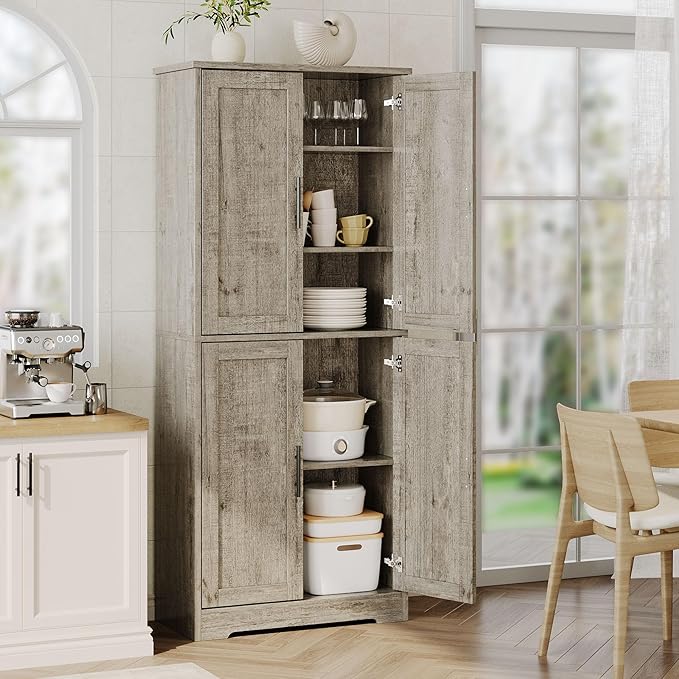 Garvee 70 Inch Tall Storage Cabinet, Kitchen Pantry Cabinet with Doors and Adjustable Shelves, Freestanding Wooden Classic Cupboard for Living Room, Dining Room, Bathroom