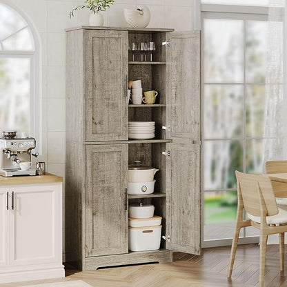 Garvee 70 Inch Tall Storage Cabinet, Kitchen Pantry Cabinet with Doors and Adjustable Shelves, Freestanding Wooden Classic Cupboard for Living Room, Dining Room, Bathroom