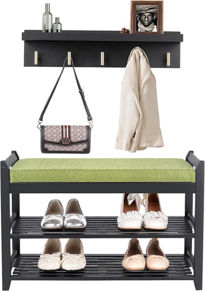 PETKABOO Shoe Rack for Front Door Entrance, 28” Entryway Bench with Coat Rack, Hall Tree Shoe Bench with Storage for Entry, Hallway, Bedroom, Living Room